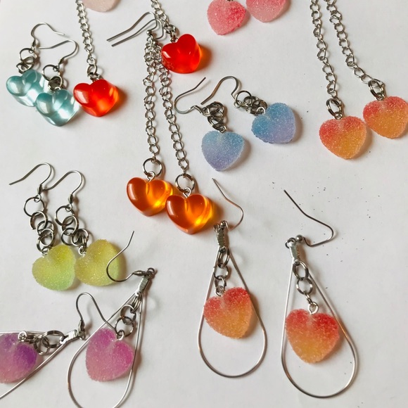 Blue Kawaii Candy Soft Gummy Heart Ombré Handmade Stainless Steel Earrings - Picture 8 of 15